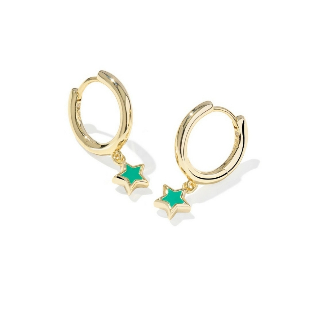 New!Kendra Scott Kayla Huggie Hoop Y2K Gold Earrings Gold/Green Cottagecore Chic